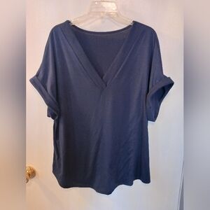 2X Navy Blue Womens V Neck Cuff Sleeve Top Shein Curve Plus Size
